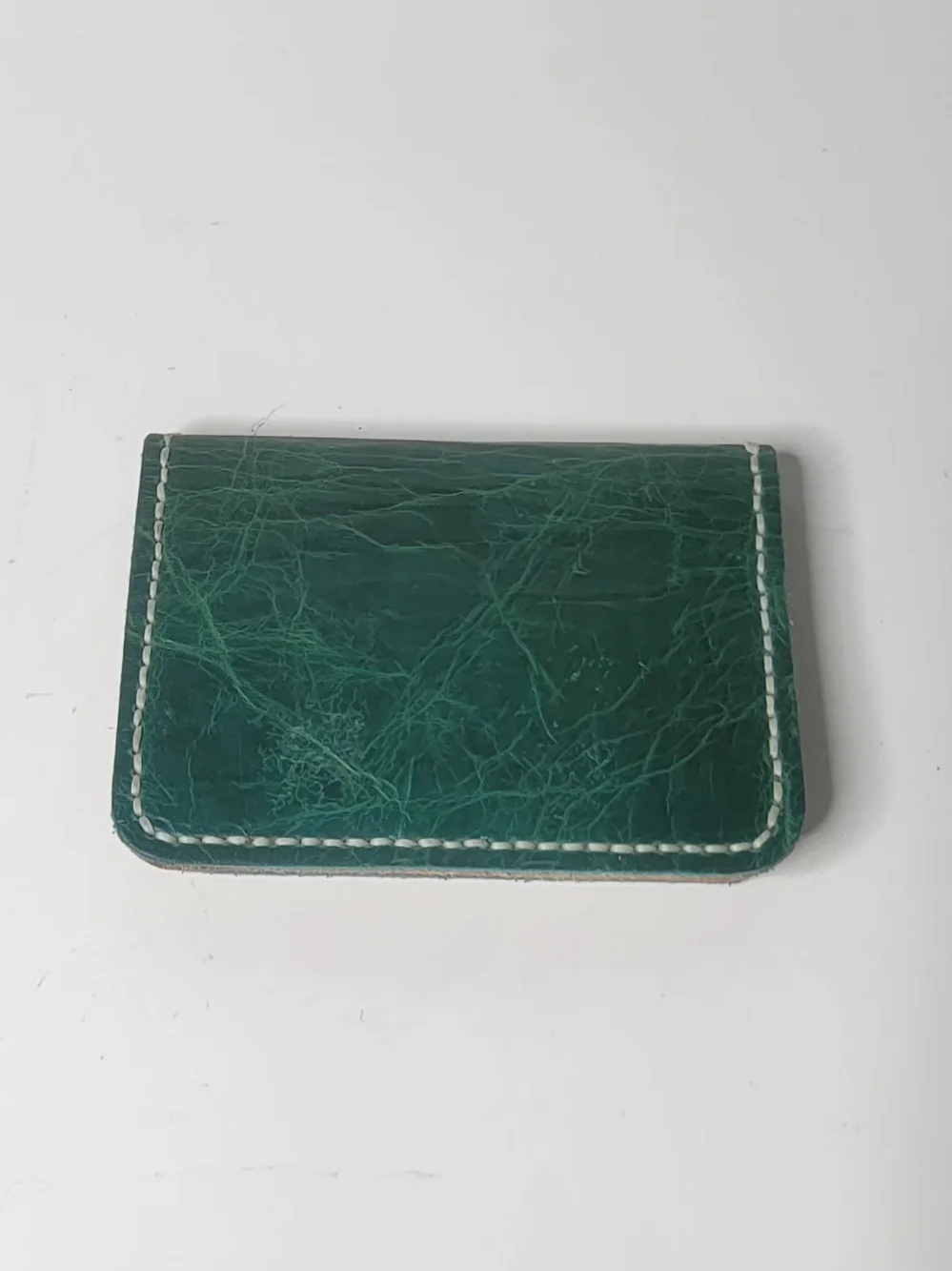 Hand Made Genuine Lether Wallet Slim Bifold Cash & Card Holder Stitched Green